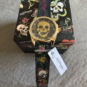 Ed Hardy Men's Skull Watch - Gold and Black